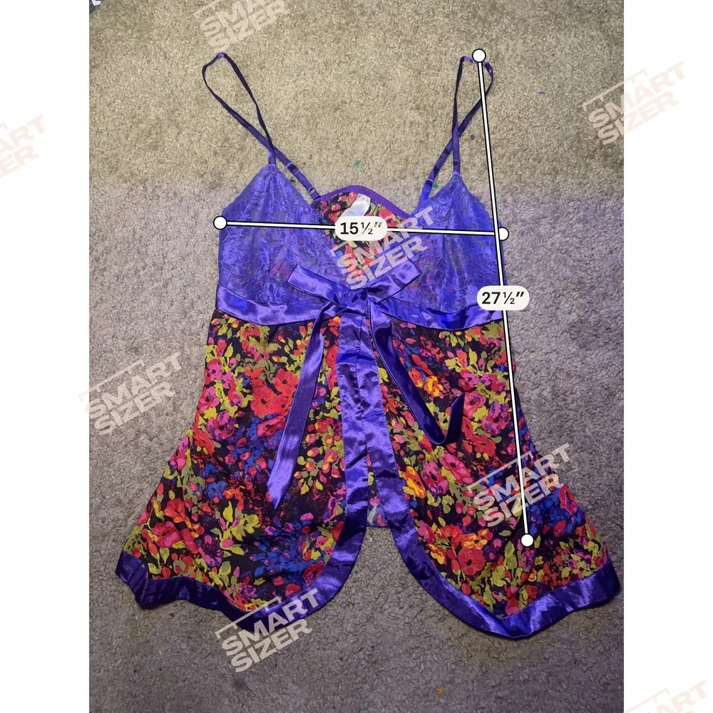 Purple Floral Lace‎ Babydoll Chemise Lingerie Sheer Front Tie Sleepwear Top